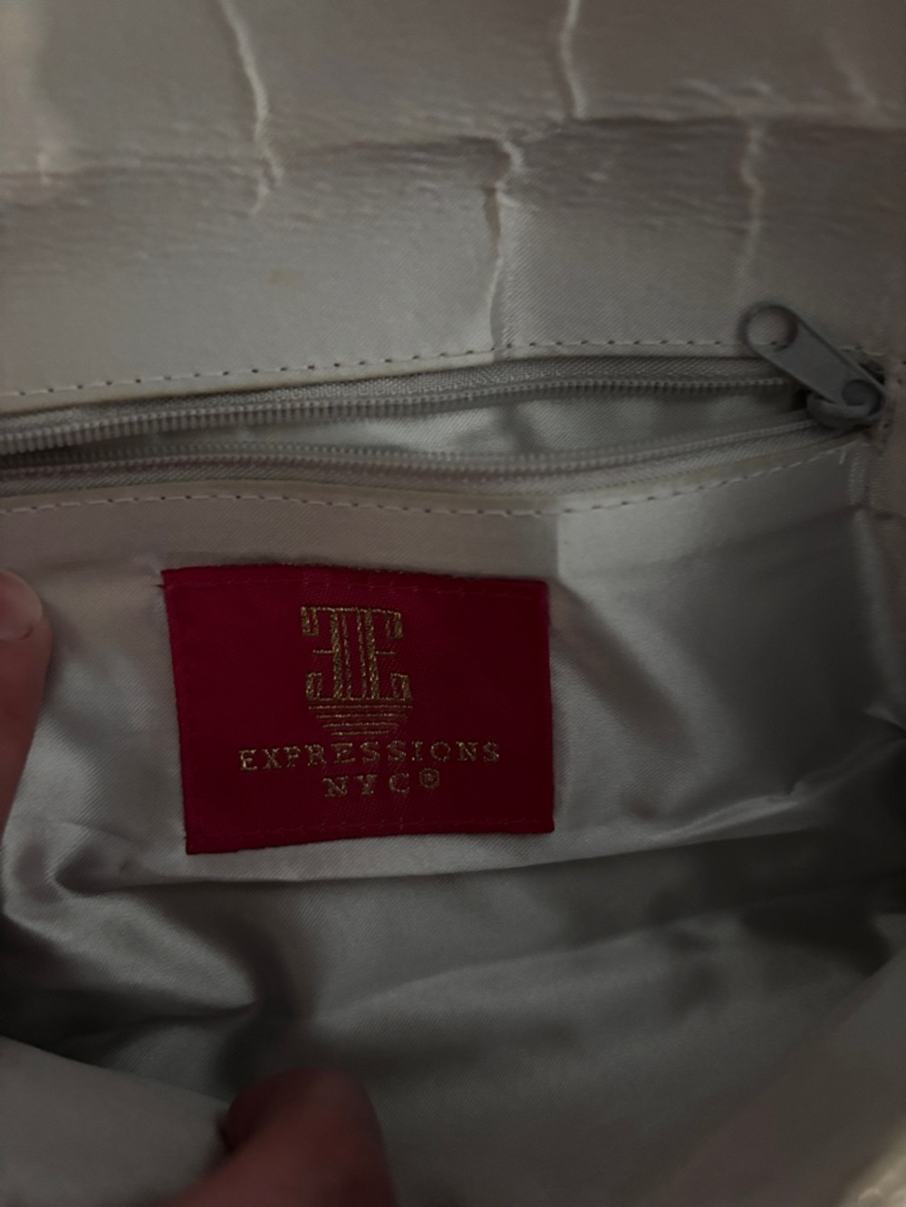 David’s Bridal/Expressions NYC Ivory Croc-Embossed Clutch with Gold Logo - Picture 2 of 6